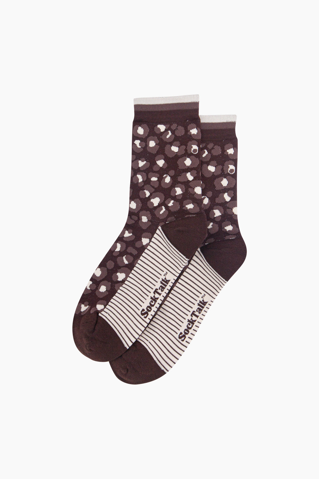 Leopard-Print-Women's-Bamboo-Socks-in-Brown-Laid-Flat