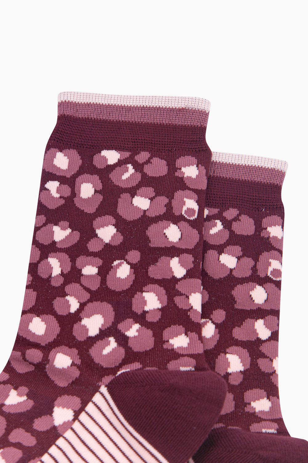 Leopard-Print-Women's-Bamboo-Socks-in-Burgundy-Close-Up