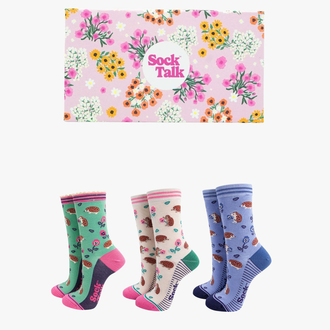 Floral-Hedgehogs-Bamboo-Socks-Gift-Set