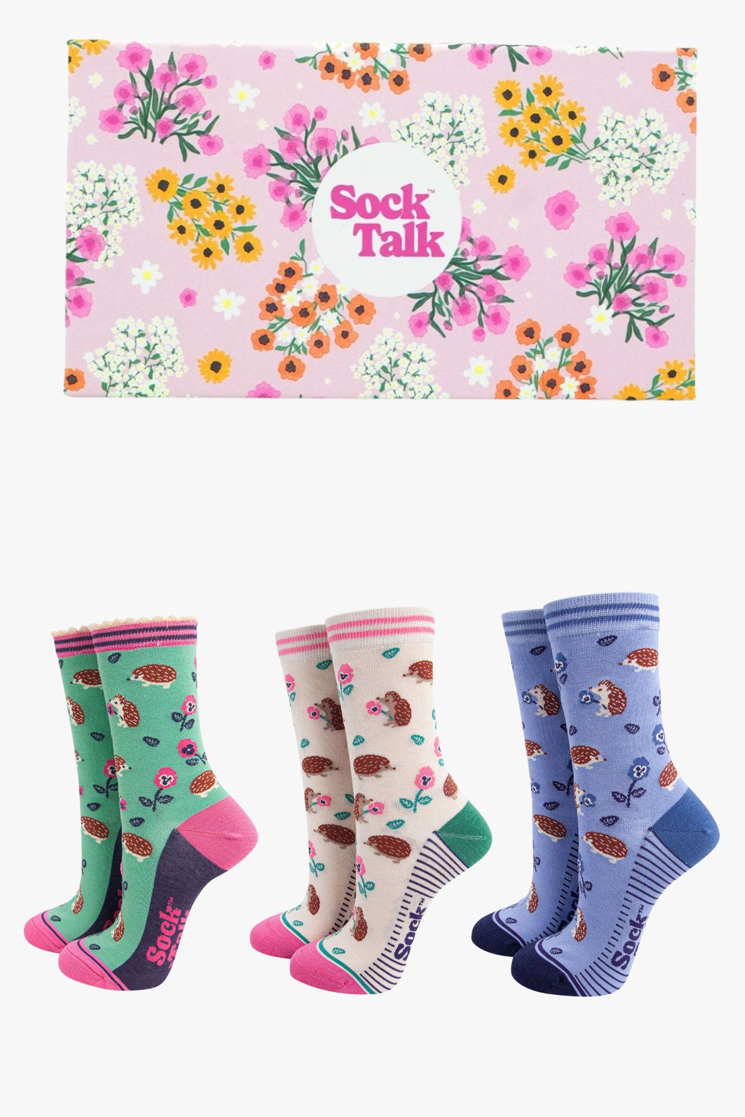 Floral-Hedgehogs-Bamboo-Socks-Gift-Set