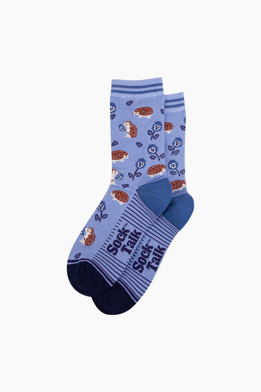 Floral-Hedgehog-Bamboo-Socks-in-Blue-Laid-Flat