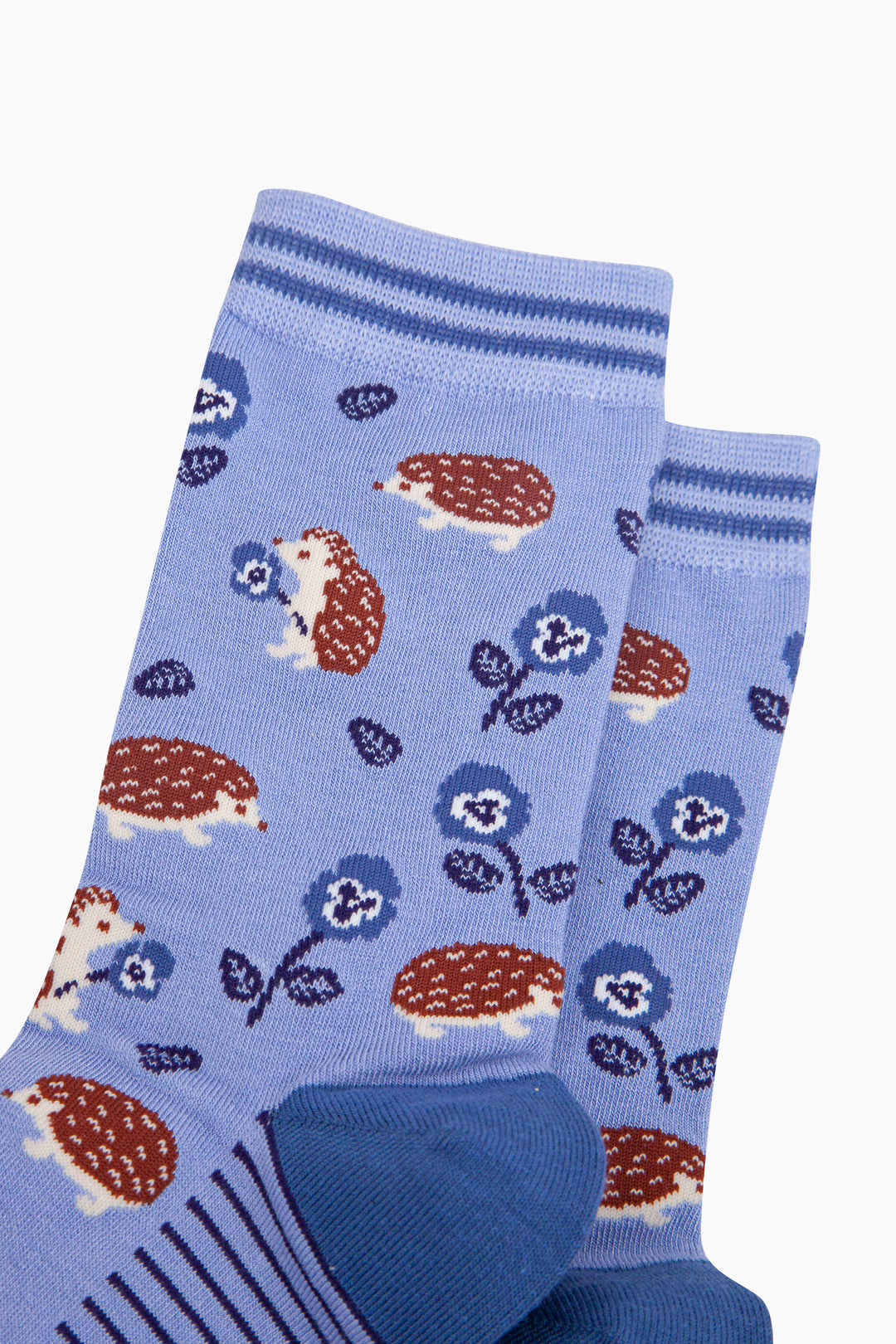 Floral-Hedgehog-Bamboo-Socks-in-Blue-Close-Up