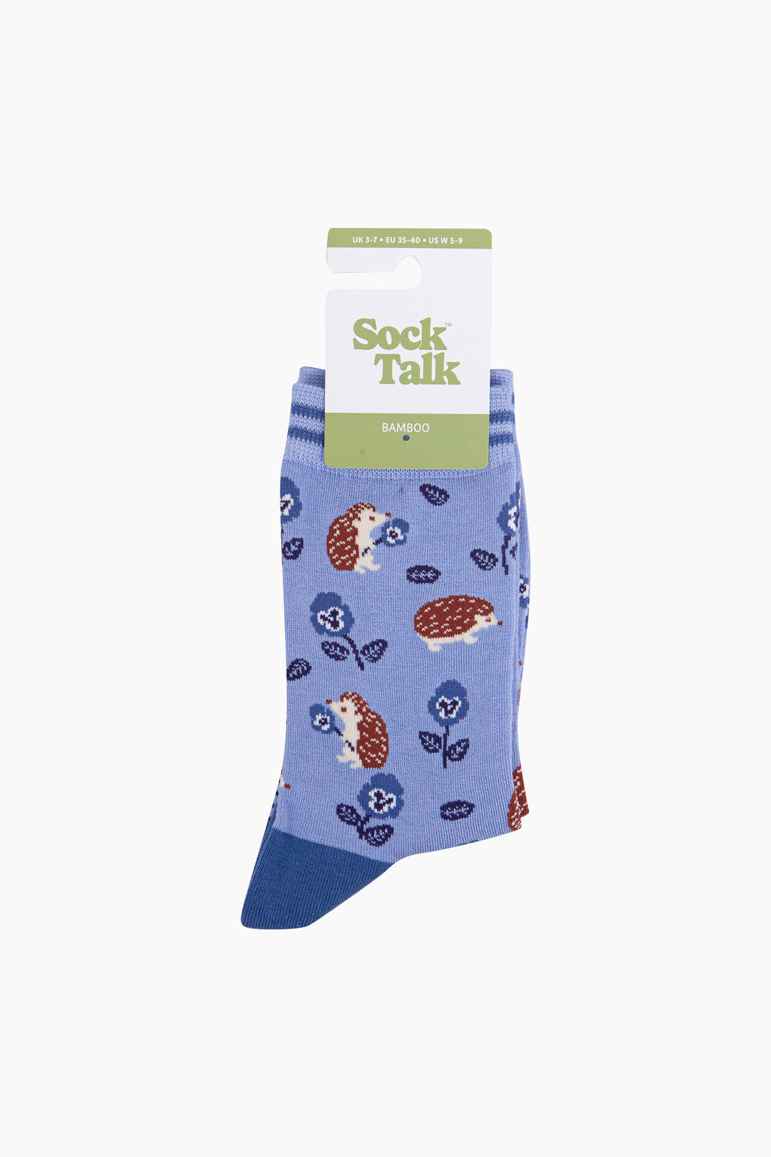 Floral-Hedgehog-Bamboo-Socks-in-Blue-In-Packaging