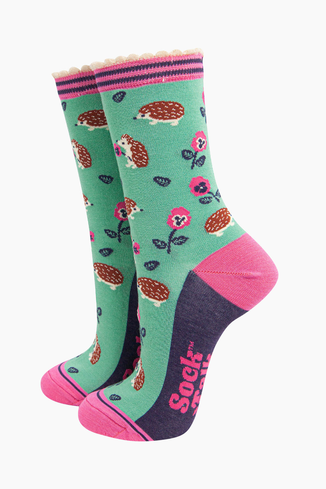 Floral-Hedgehogs-Bamboo-Socks-Gift-Set-Green