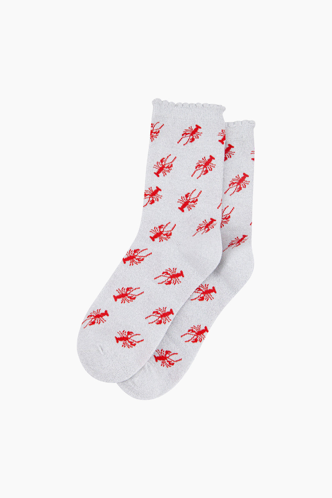 Lobster-Combed-Cotton-Glitter-Socks-in-White-Red-Laid-Flat