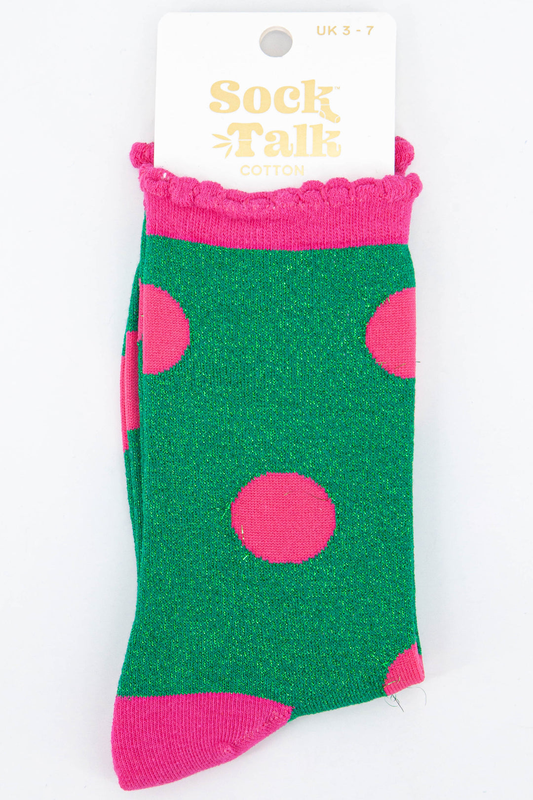 womens green and pink polka dot glitter socks uk size 3-7