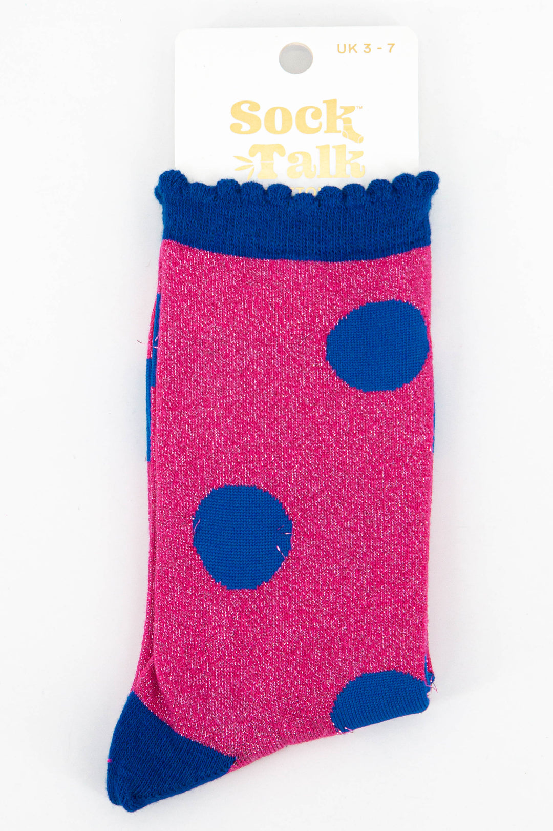 womens pink and blue polka dot glitter socks uk size 3-7