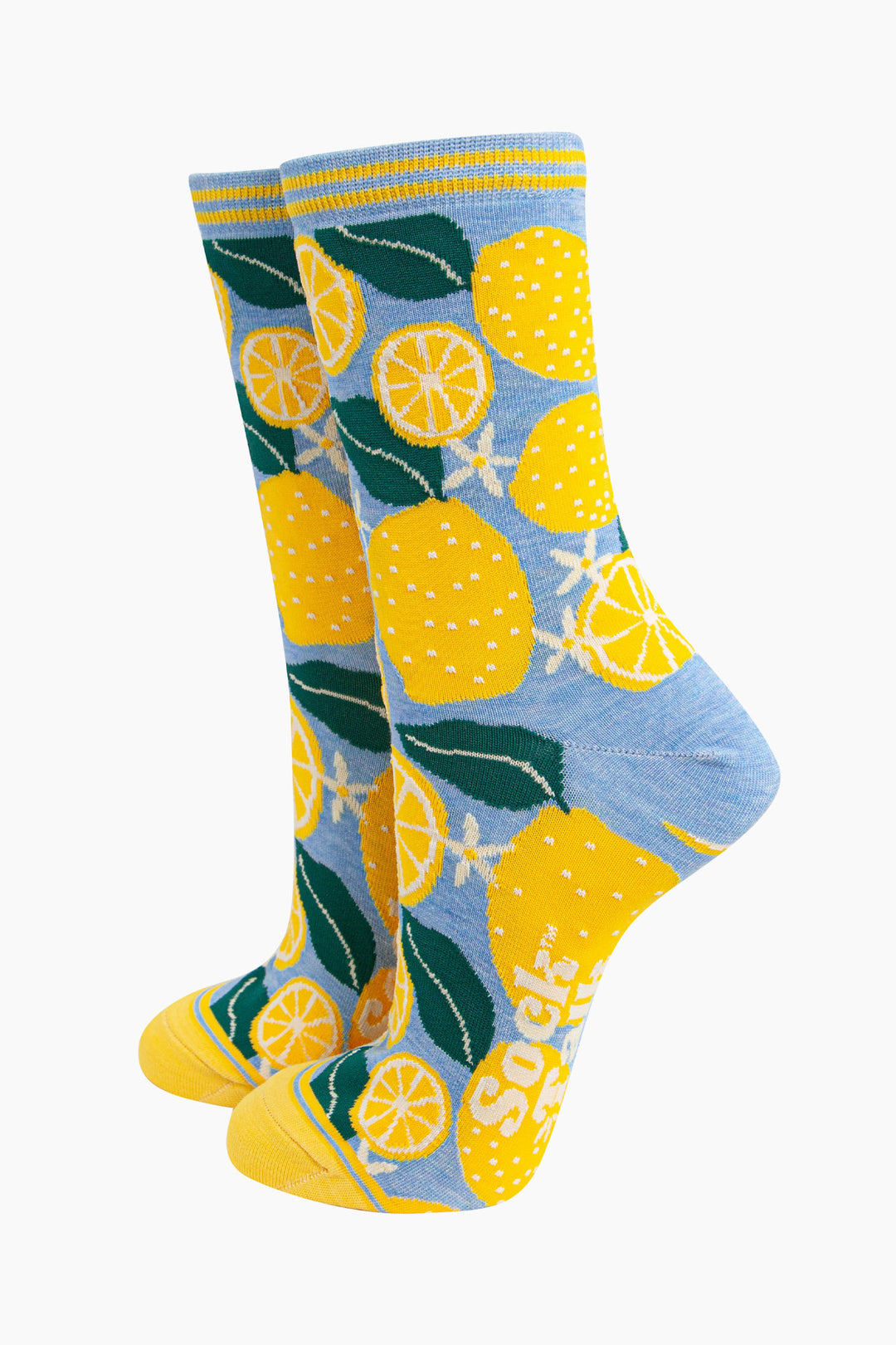 womens-bamboo-socks-blue-lemon-tree-fruit-leaves-blossom-flowers