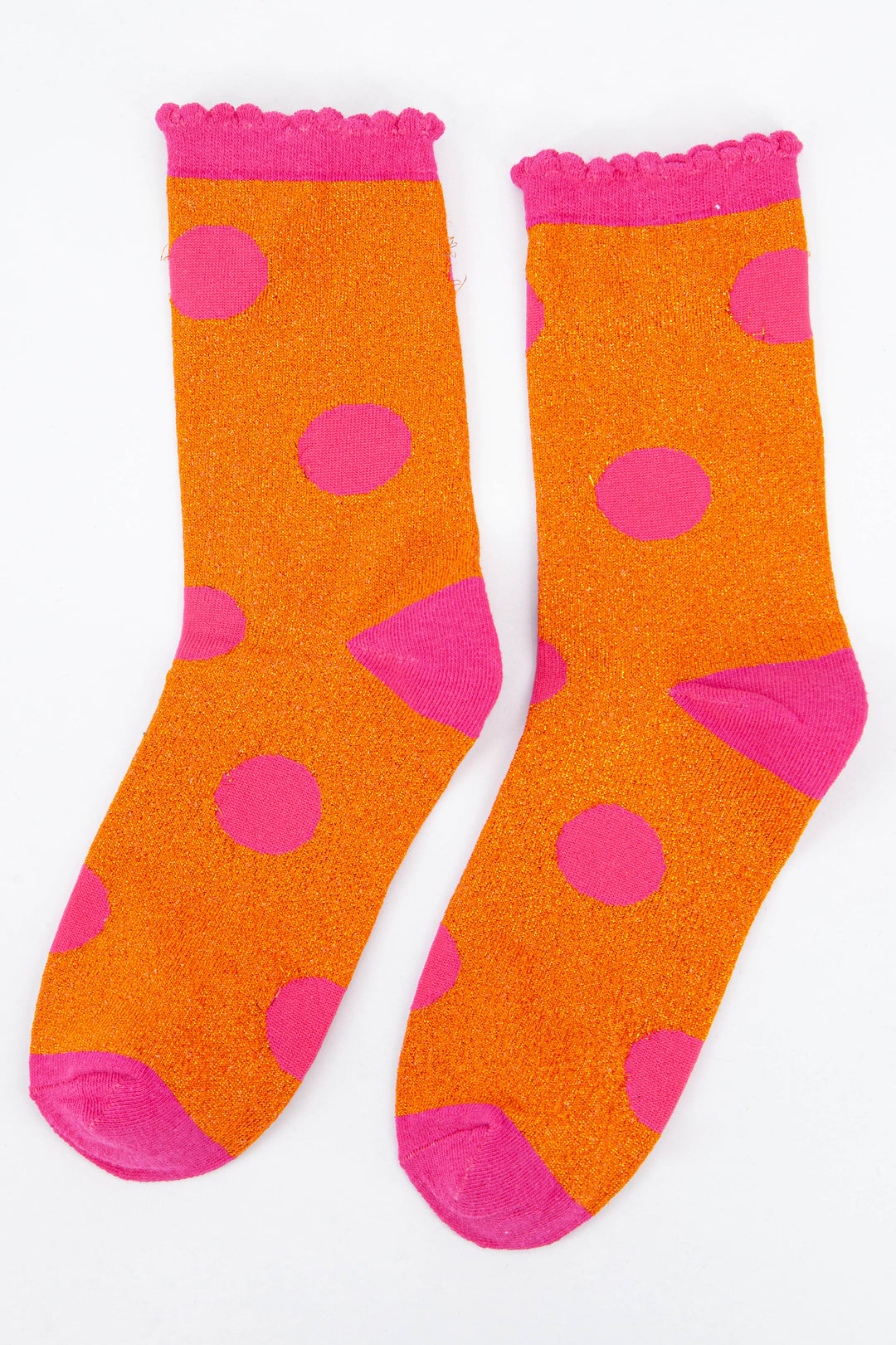 orange and pink spot pattern glitter ankle socks