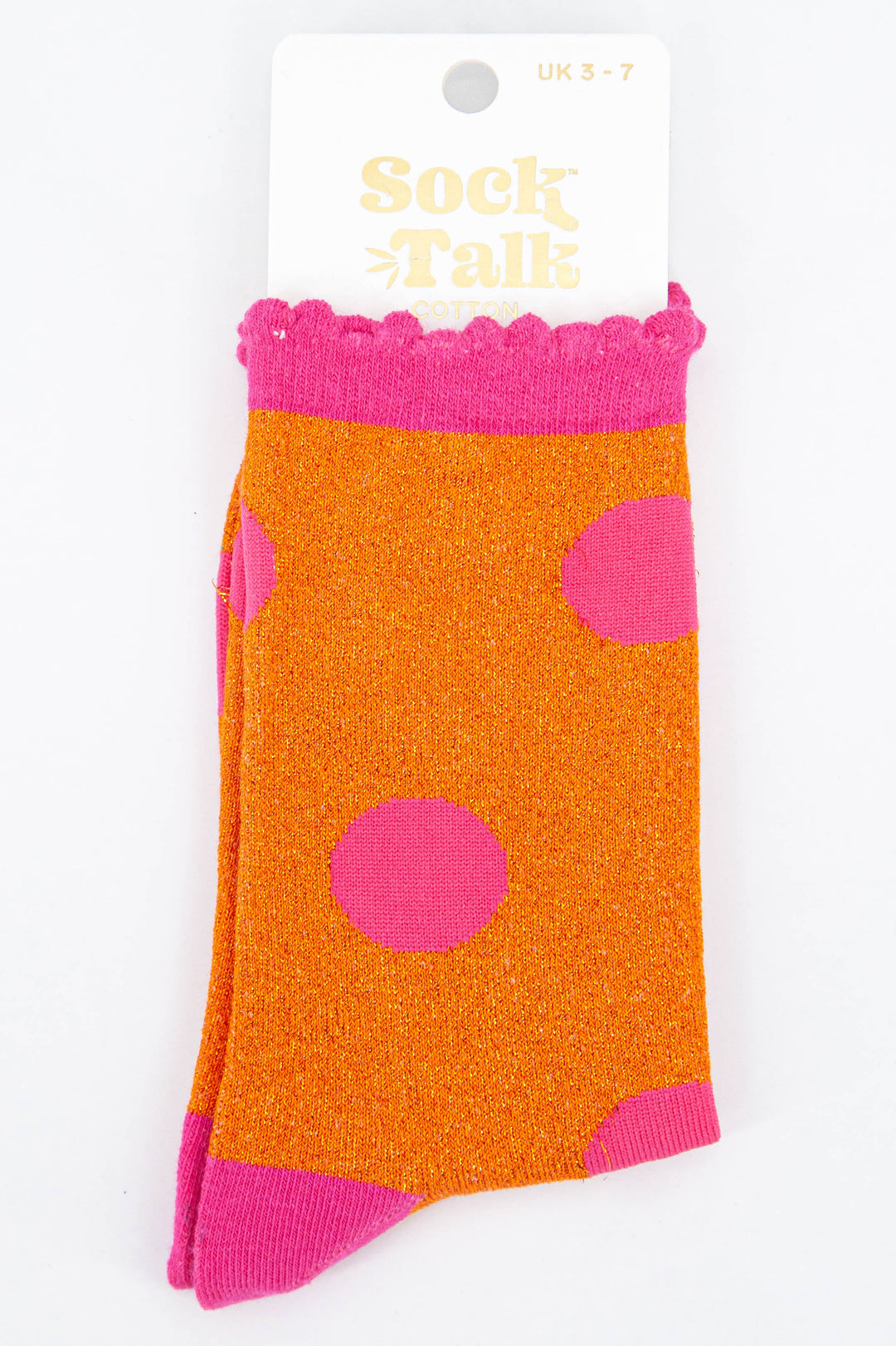 womens orange and pink polka dot glitter socks uk size 3-7