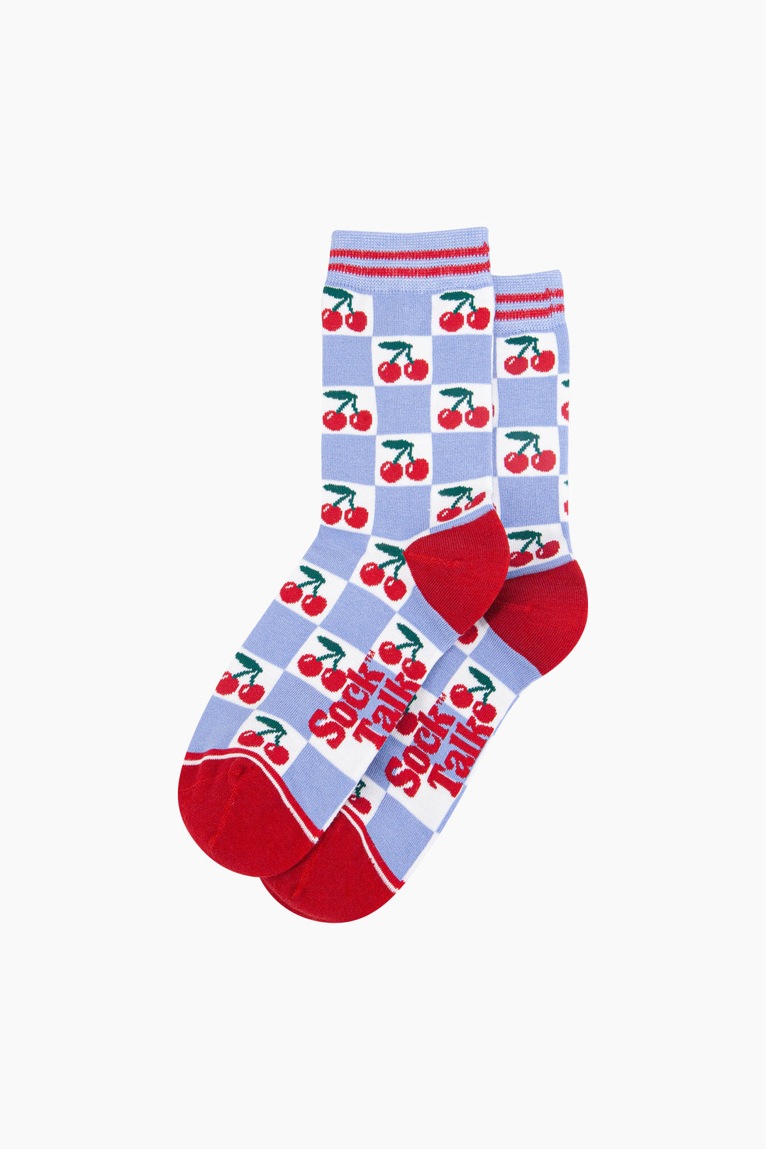 Cherry-Checkerboard-Bamboo-Socks-in-Blue-Laid-Flat