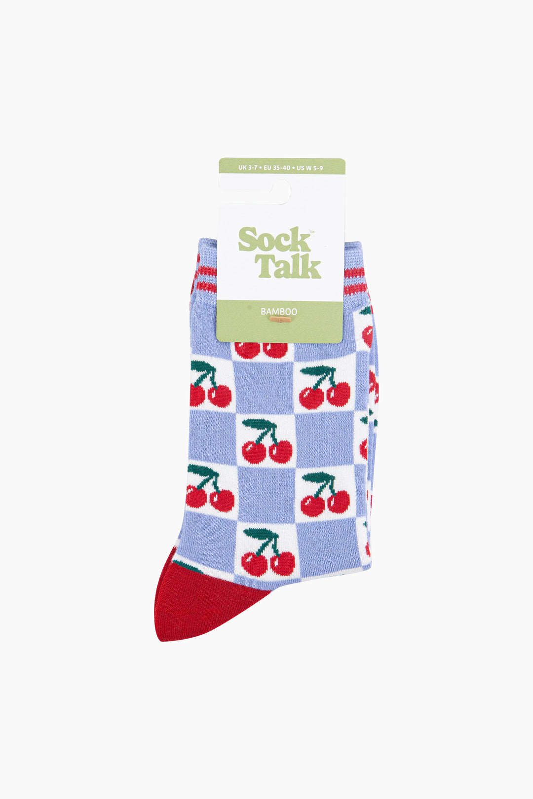 Cherry-Checkerboard-Bamboo-Socks-in-Blue-In-Packaging