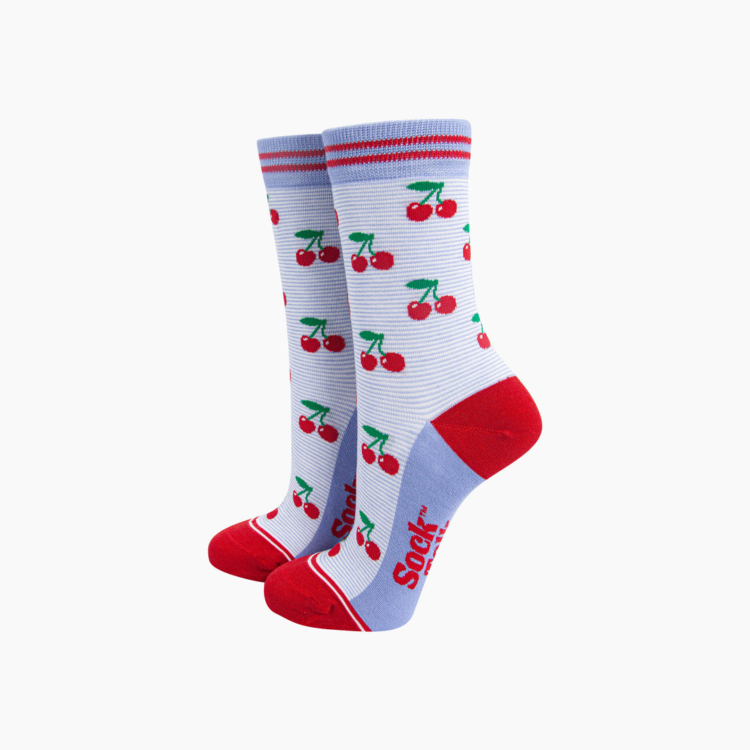Cherry-Striped-Bamboo-Socks-in-Blue-Mannequin