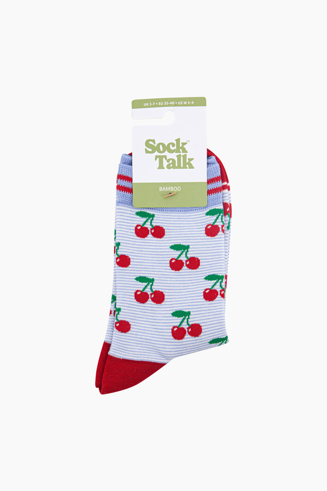 Cherry-Striped-Bamboo-Socks-in-Blue-In-Packaging