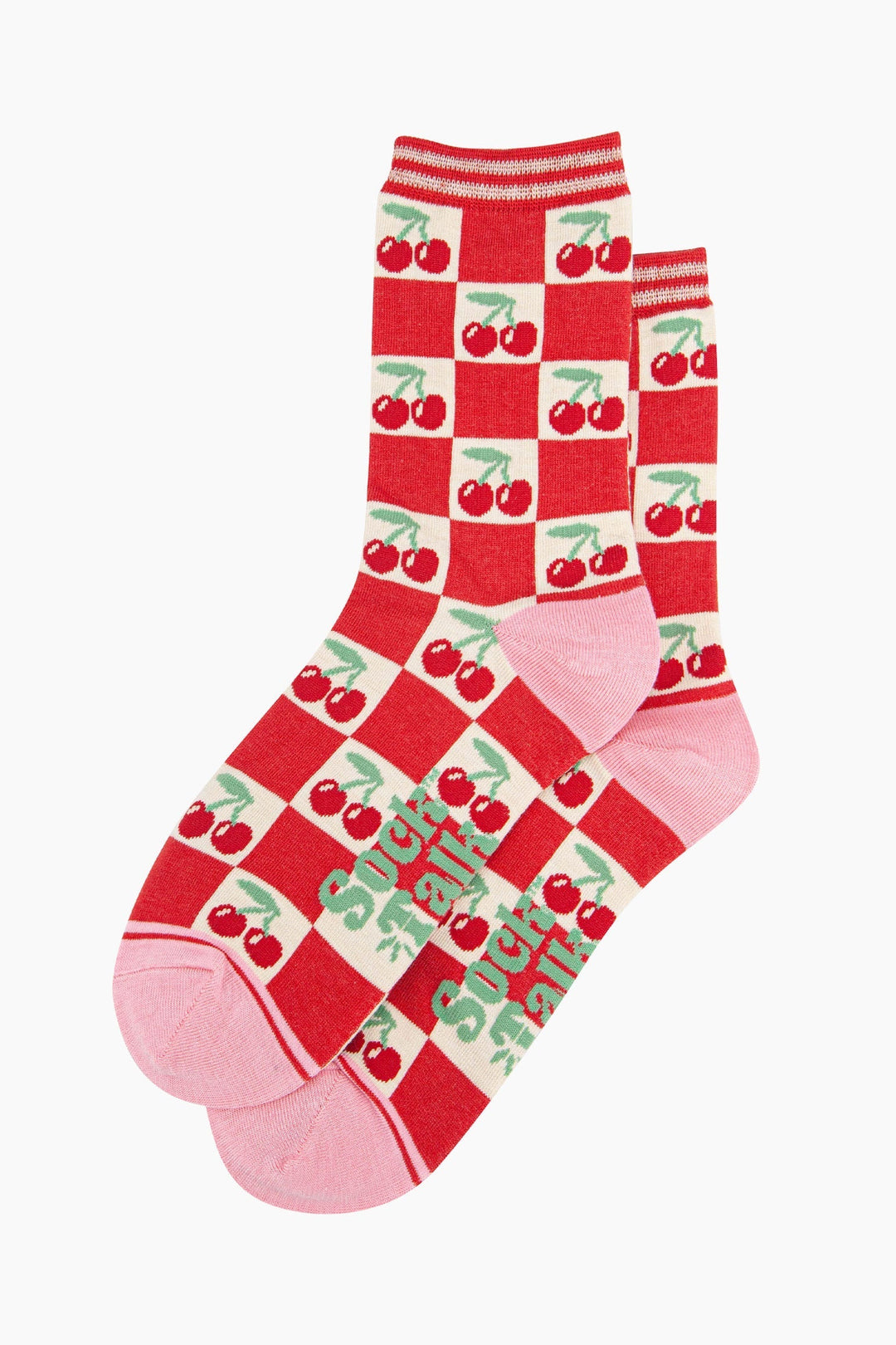 Women's Bamboo Ankle Socks Christmas Cracker Gift Box - Cream/Red, Cherry Squares