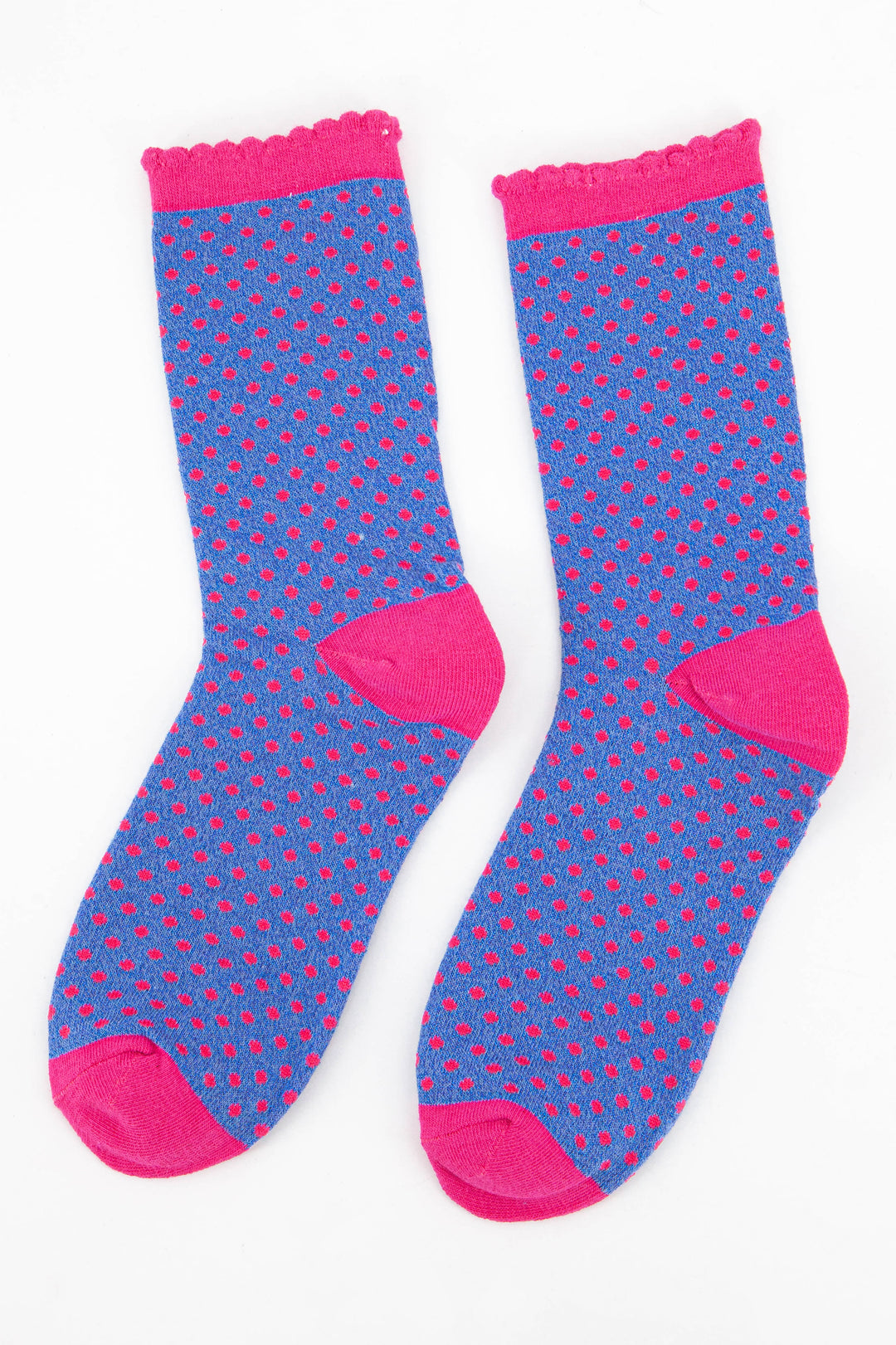 blue and pink sparkly glitter ankle socks with a pink scalloped cuff