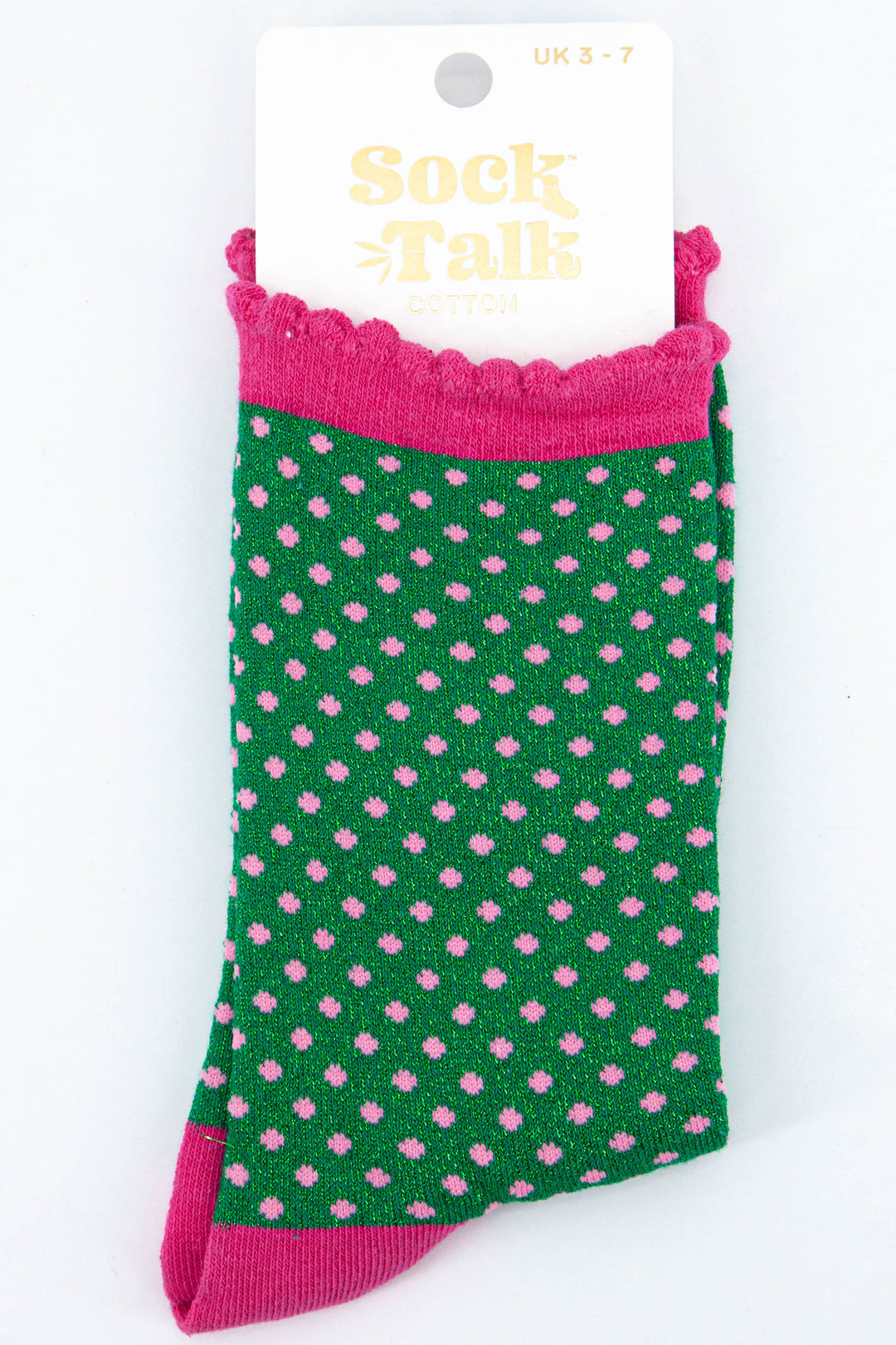 womens green and pink spot pattern sparkle socks uk size 3-7