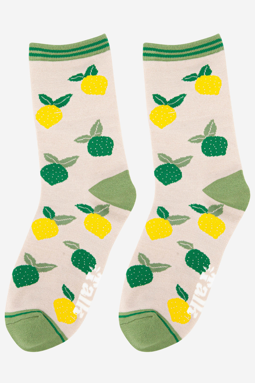 lemon and lime bamboo fruit socks in green and yellow