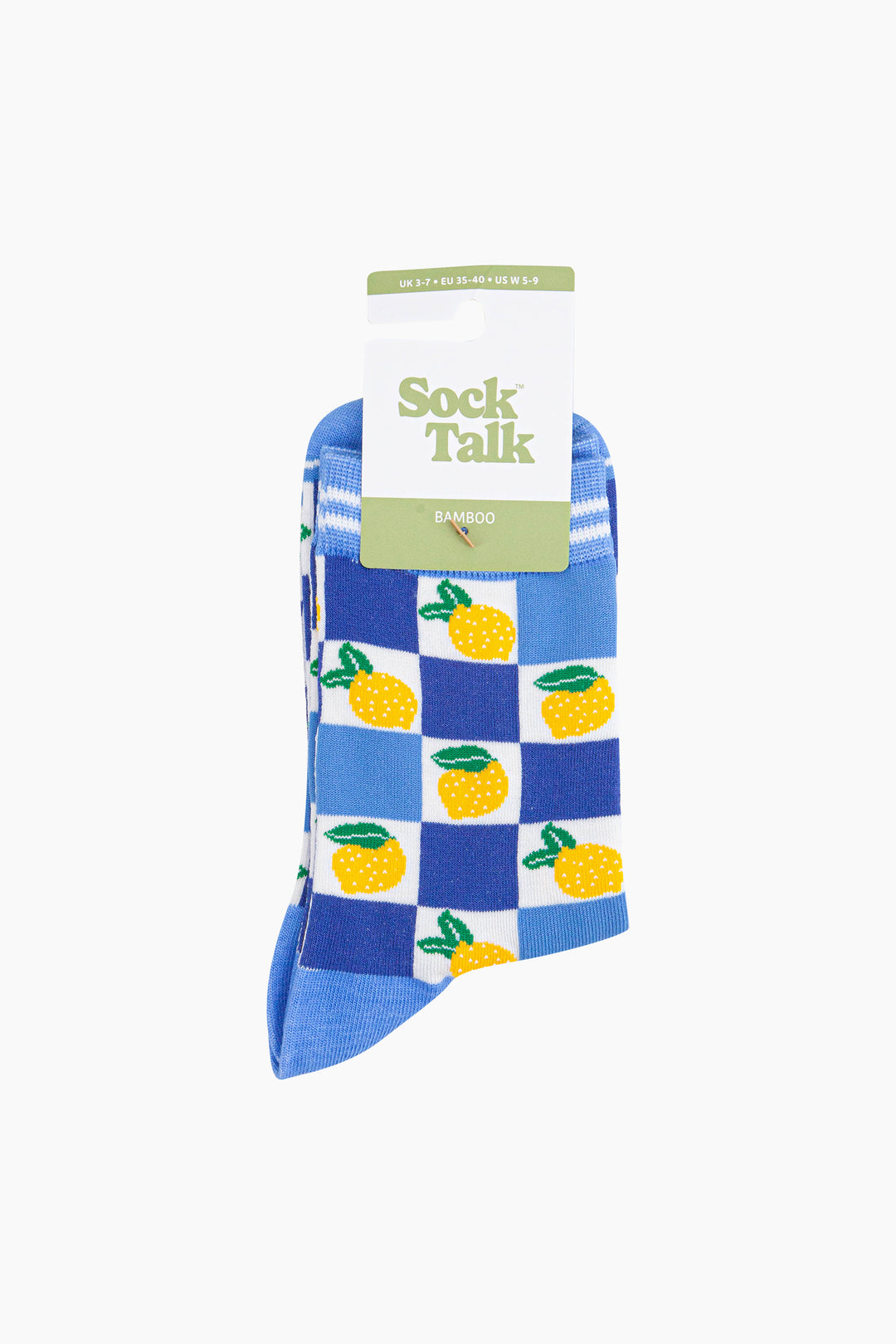 Lemon-Checkerboard-Bamboo-Socks-in-Blue-in-packaging