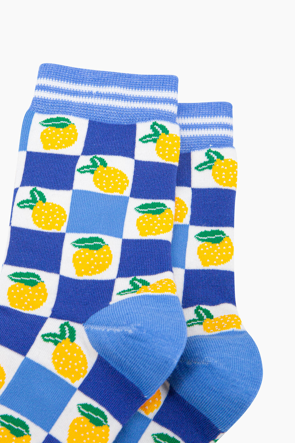 Lemon-Checkerboard-Bamboo-Socks-in-Blue-close-up