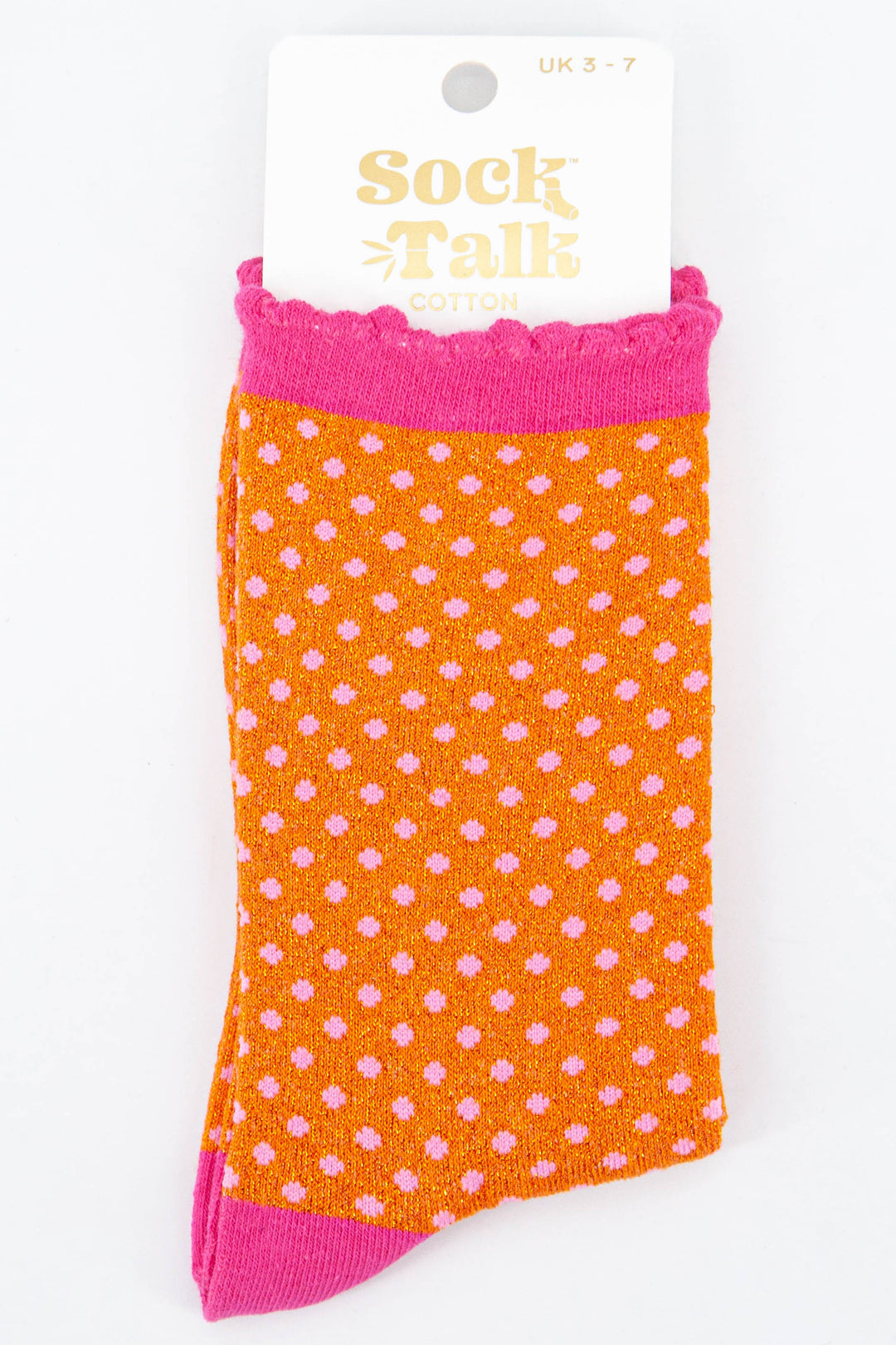 orange and pink polka dot ankle socks uk size 3-7