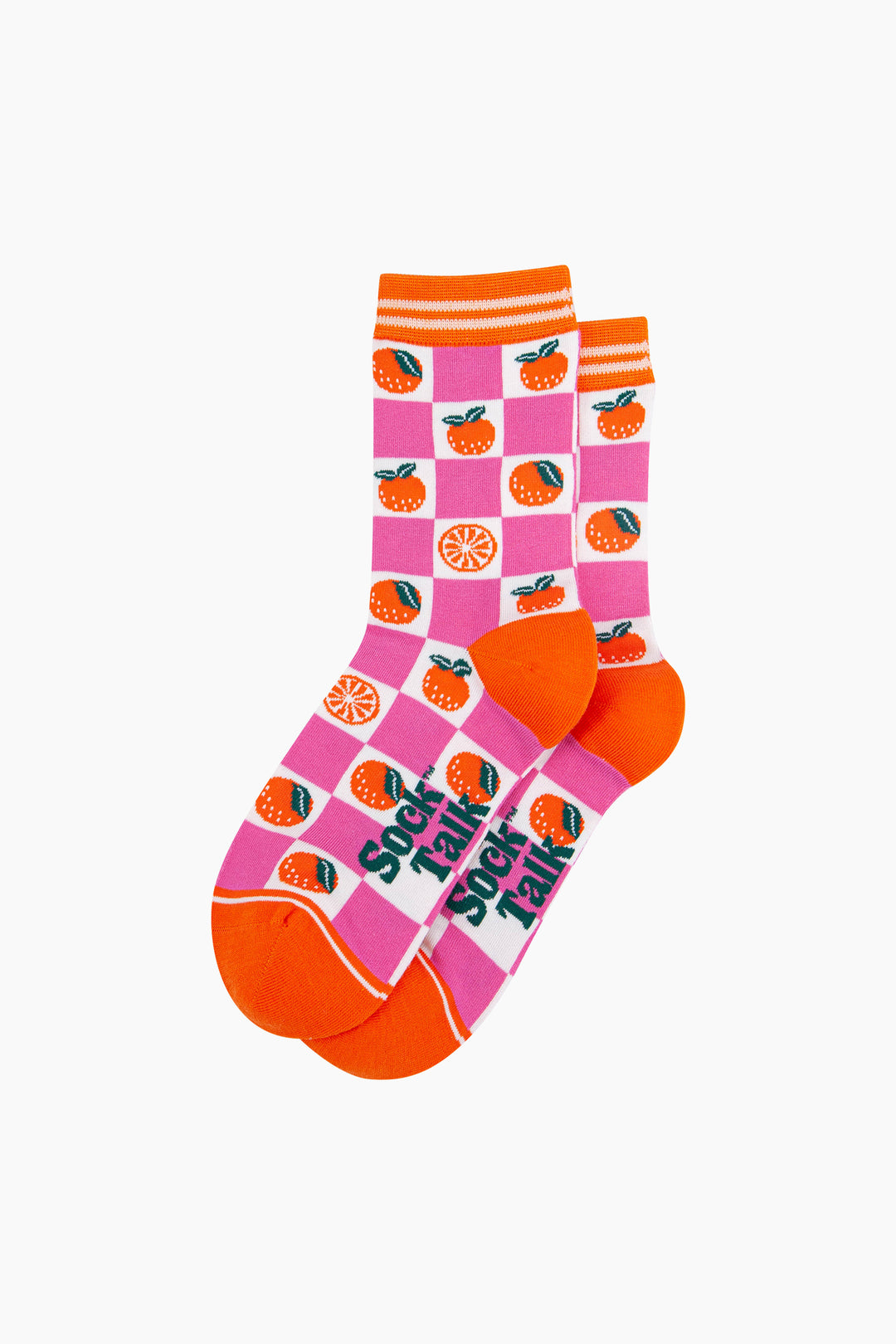 Orange-Checkerboard-Bamboo-Socks-in-Pink-Flatlay