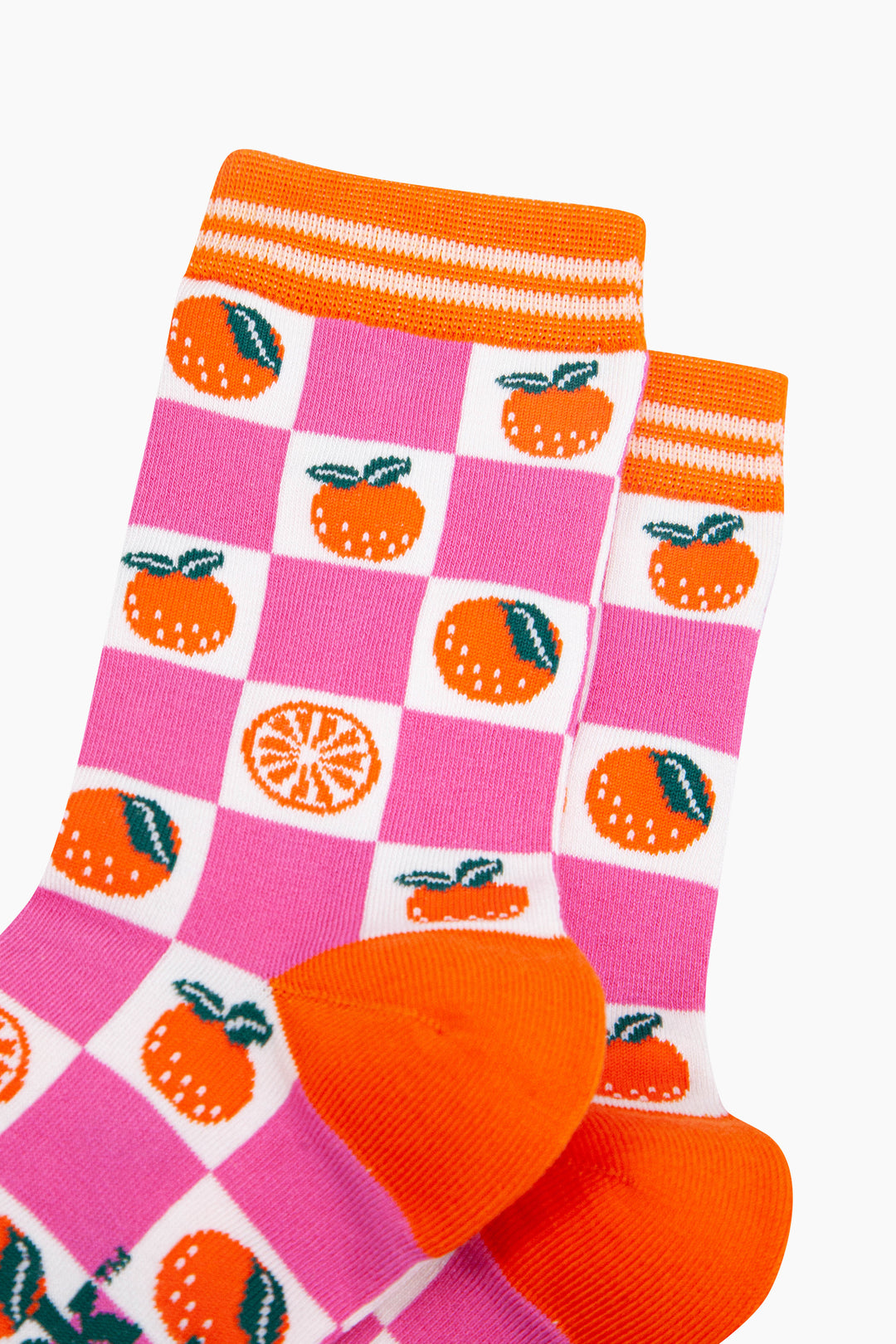 Orange-Checkerboard-Bamboo-Socks-in-Pink-Closeup