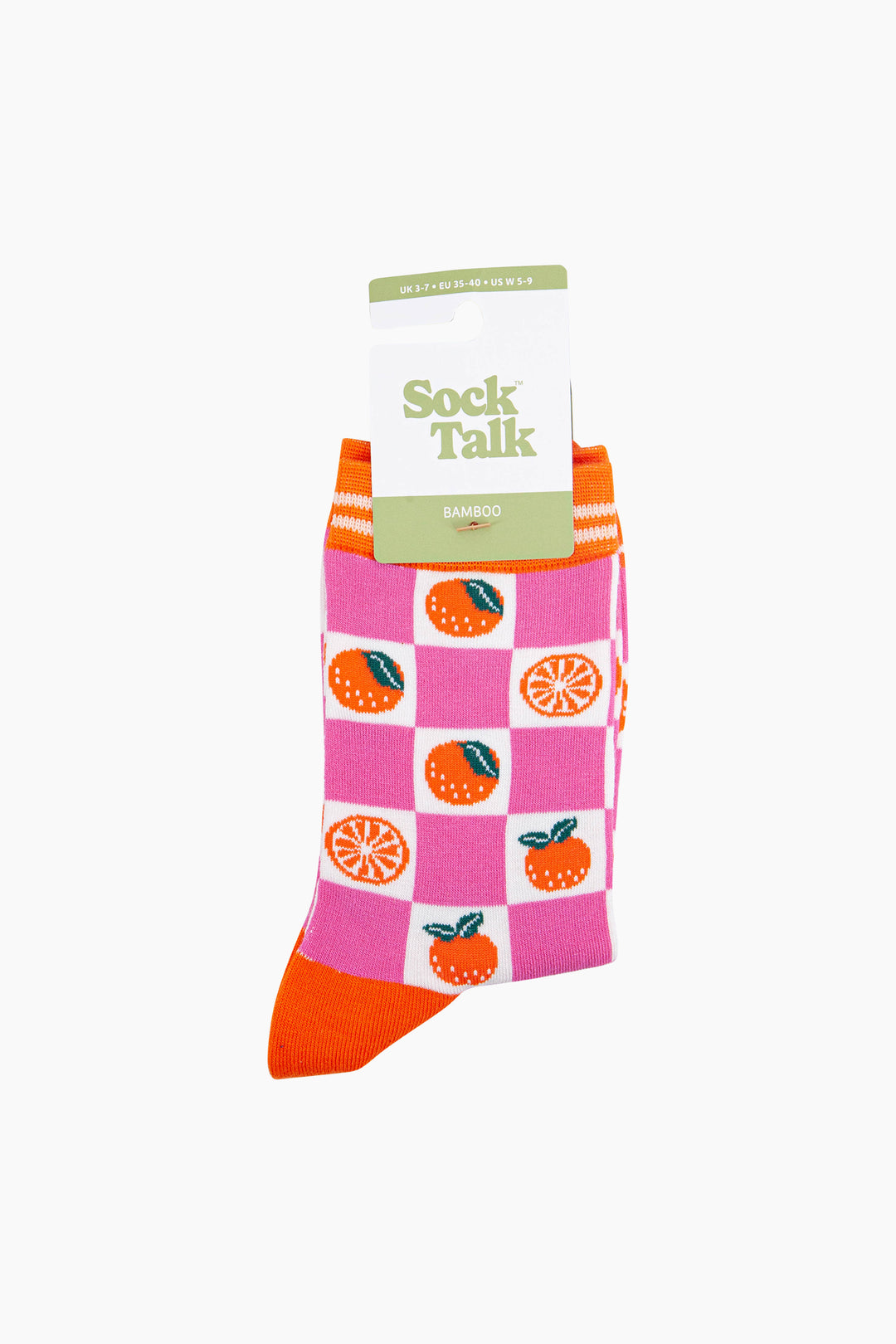 Orange-Checkerboard-Bamboo-Socks-in-Pink-In-Packaging