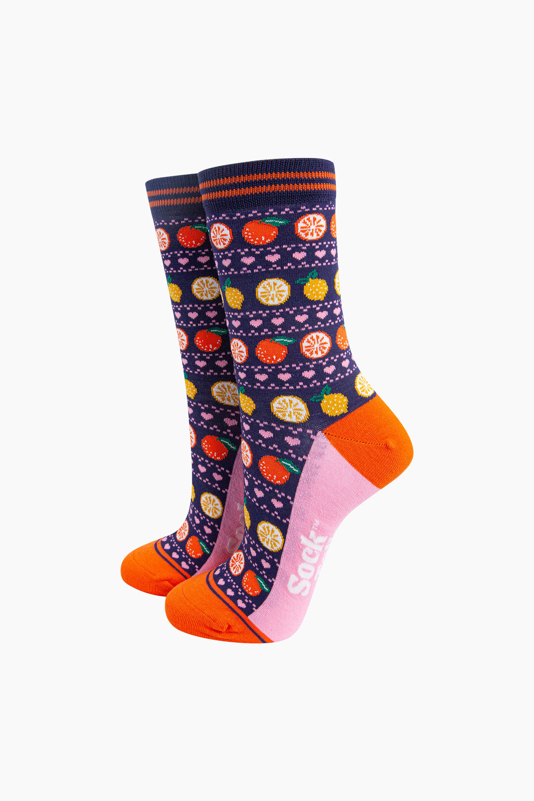 Oranges-&-Lemons-Bamboo-Socks-in-Navy-Blue-Mannequin