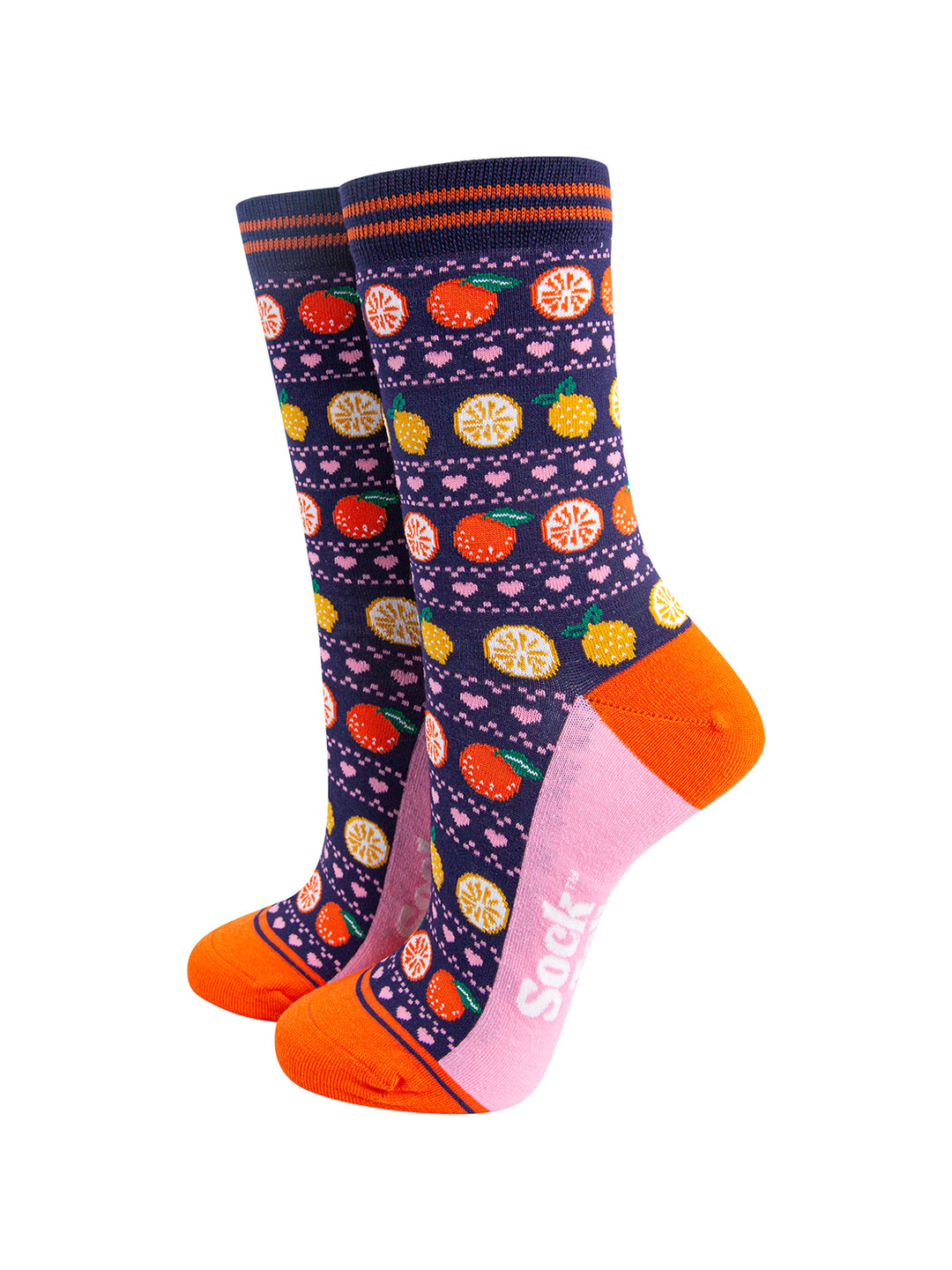Oranges-&-Lemons-Bamboo-Socks-in-Navy-Blue-Mannequin
