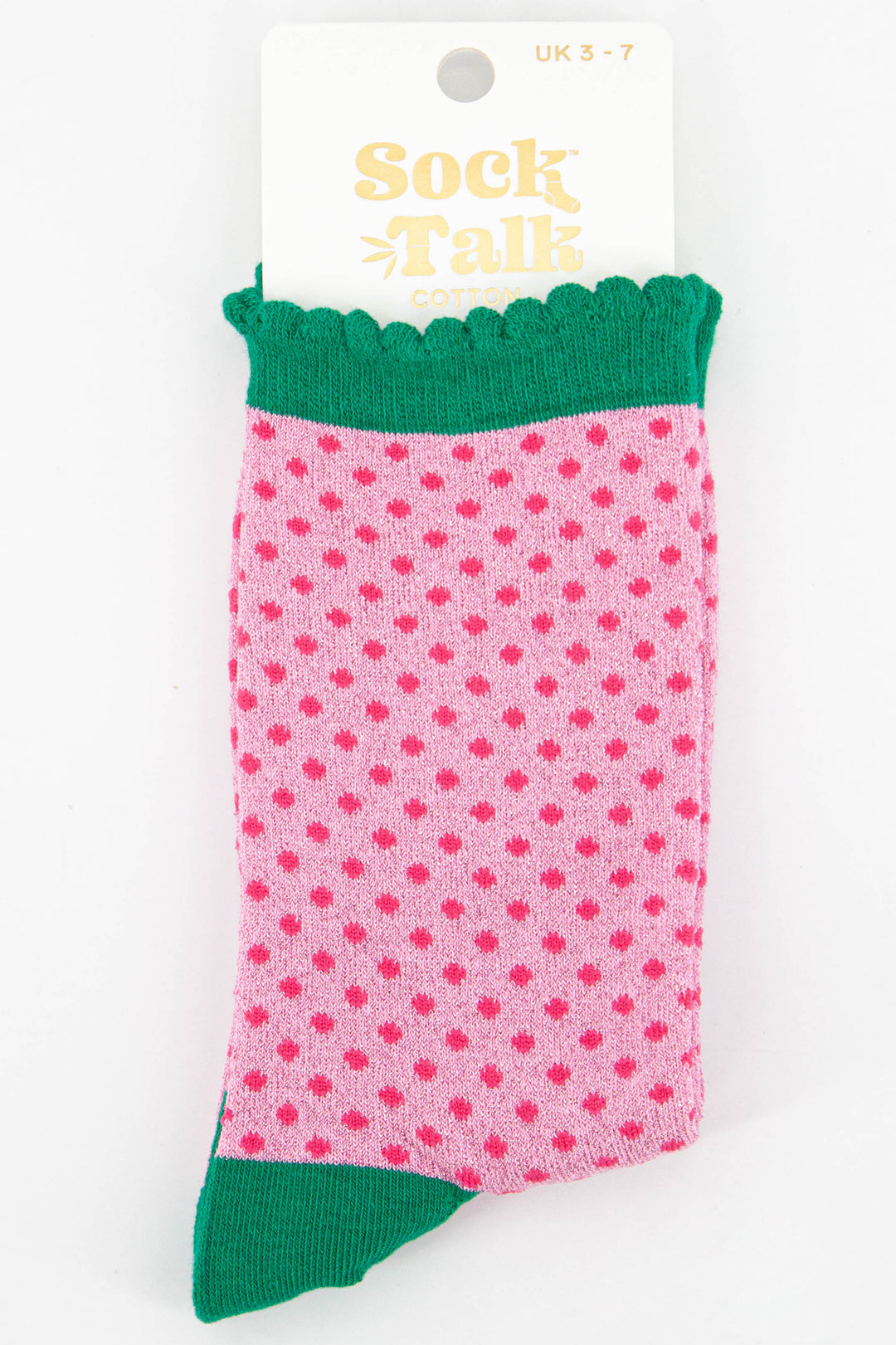 pink and green polka dot pattern sparkly glitter socks uk size 3-7