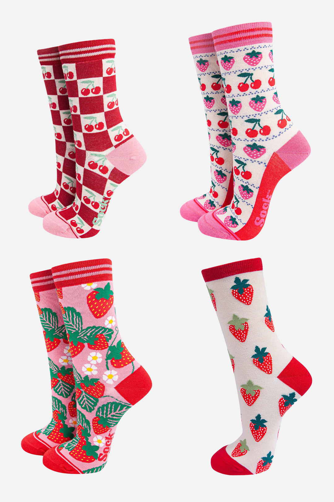 Women's Bamboo Ankle Socks Festive Gift Set - Pink/Red, Fruits