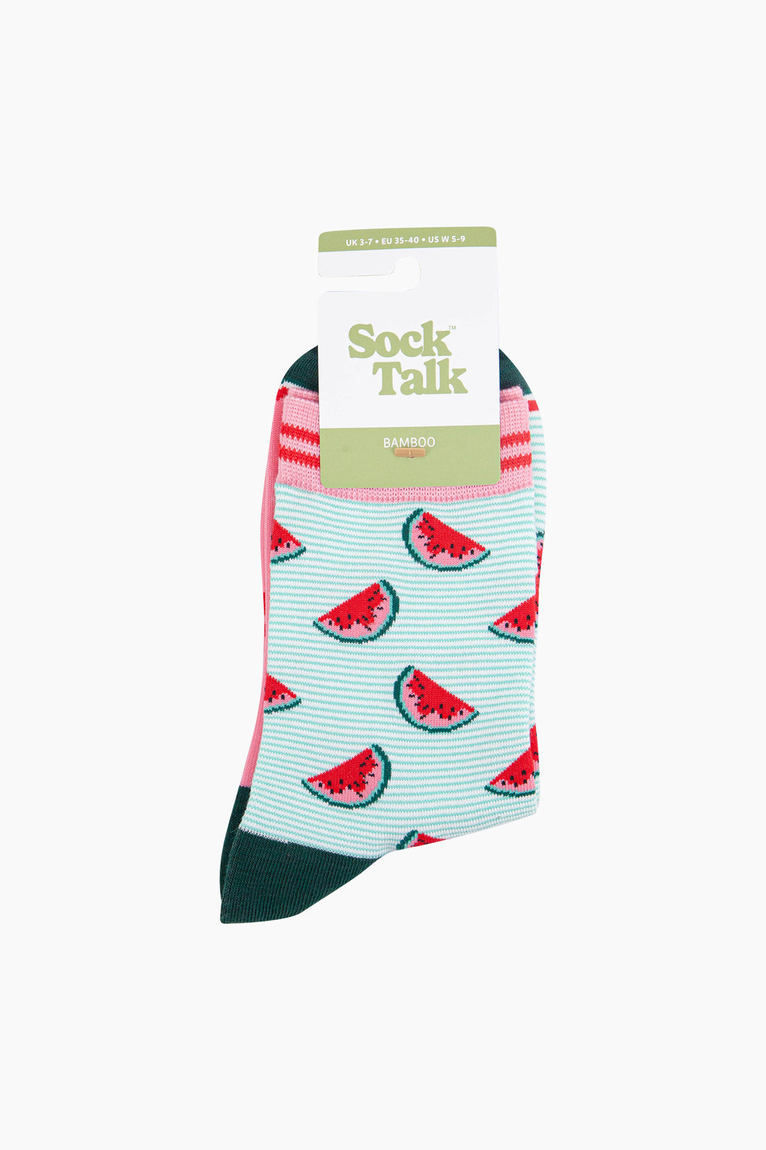 Sliced-Watermelon-Bamboo-Socks-in-Green-In-Packaging