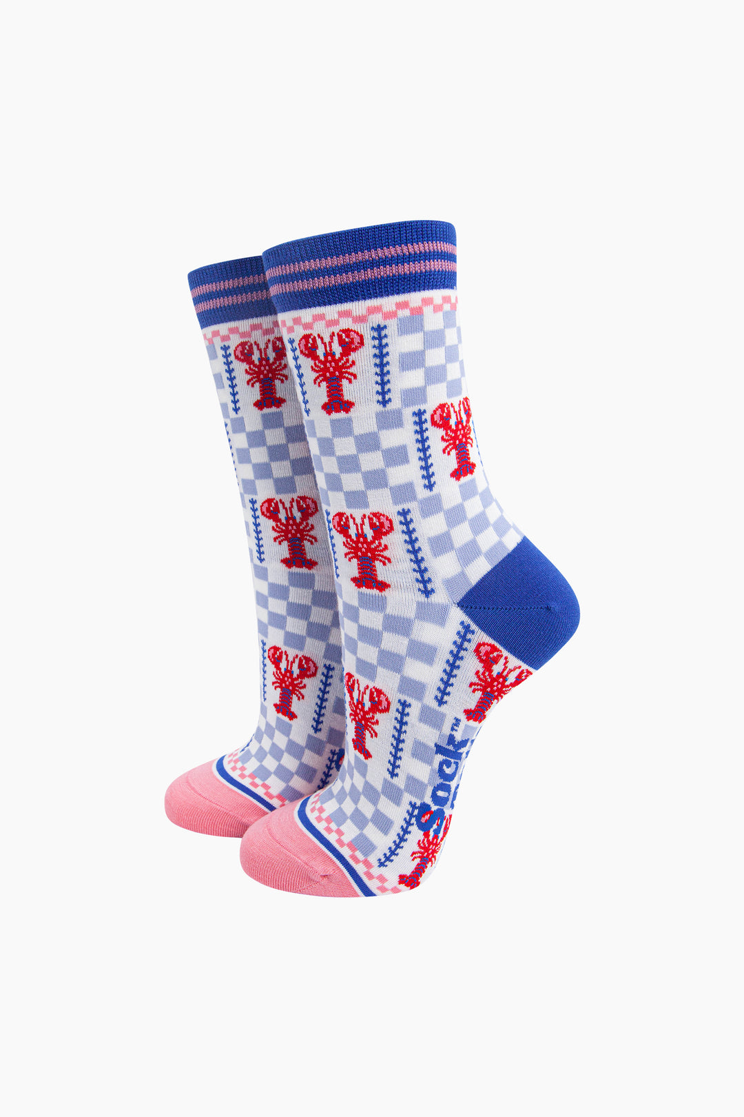 Lobster-Checkerboard-Bamboo-Socks-in-Blue-On-Mannequin