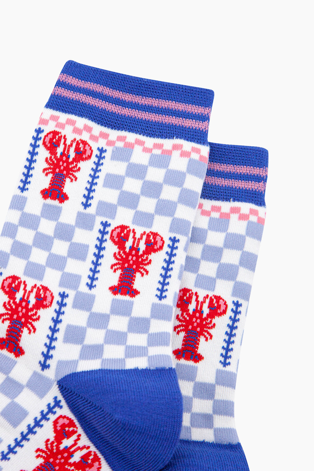 Lobster-Checkerboard-Bamboo-Socks-in-Blue-Close-Up