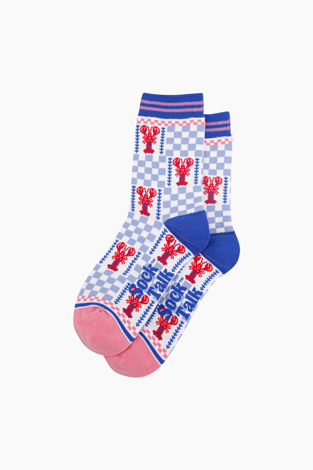 Lobster-Checkerboard-Bamboo-Socks-in-Blue-Laid-Flat