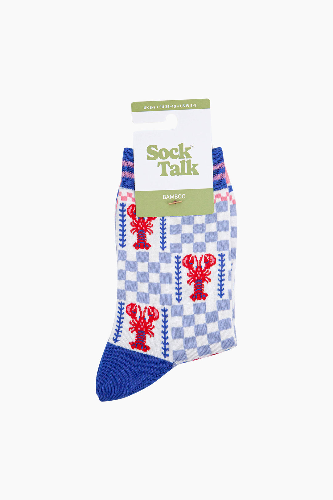 Lobster-Checkerboard-Bamboo-Socks-in-Blue-In-Packaging