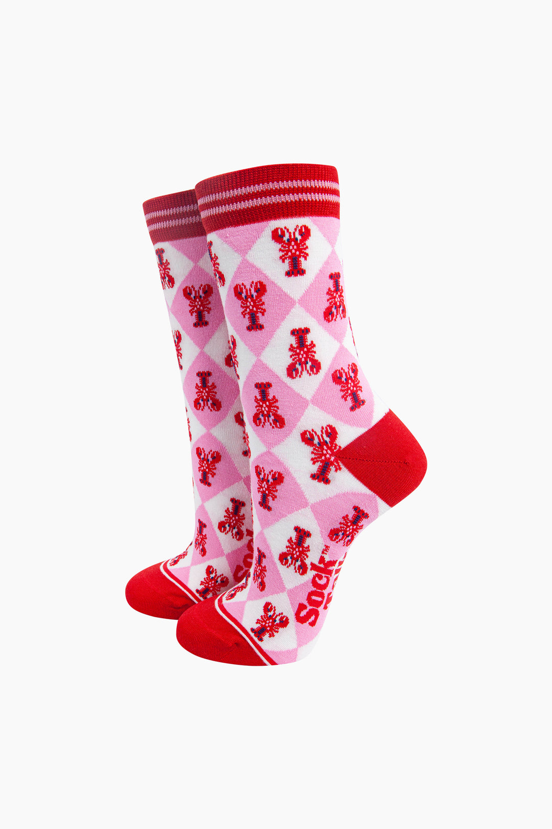 Lobster-Checkerboard-Bamboo-Socks-in-Pink-On-Mannequin