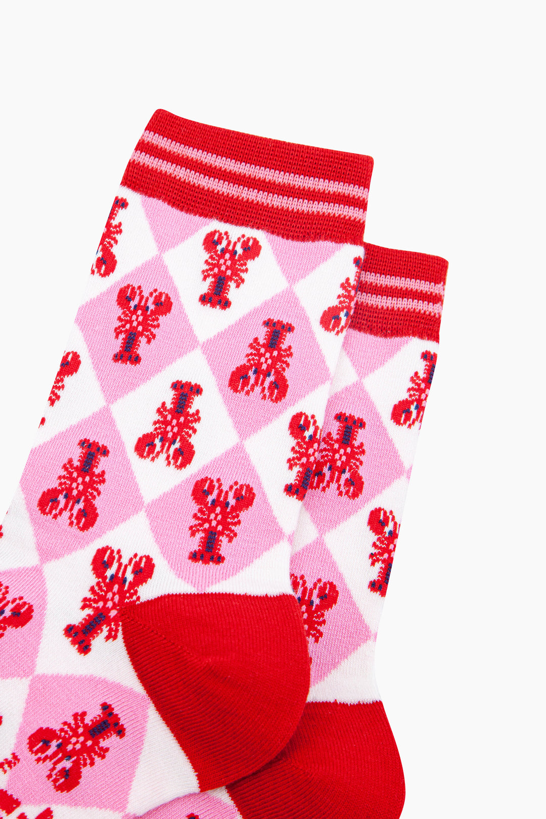 Lobster-Checkerboard-Bamboo-Socks-in-Pink-Close-Up