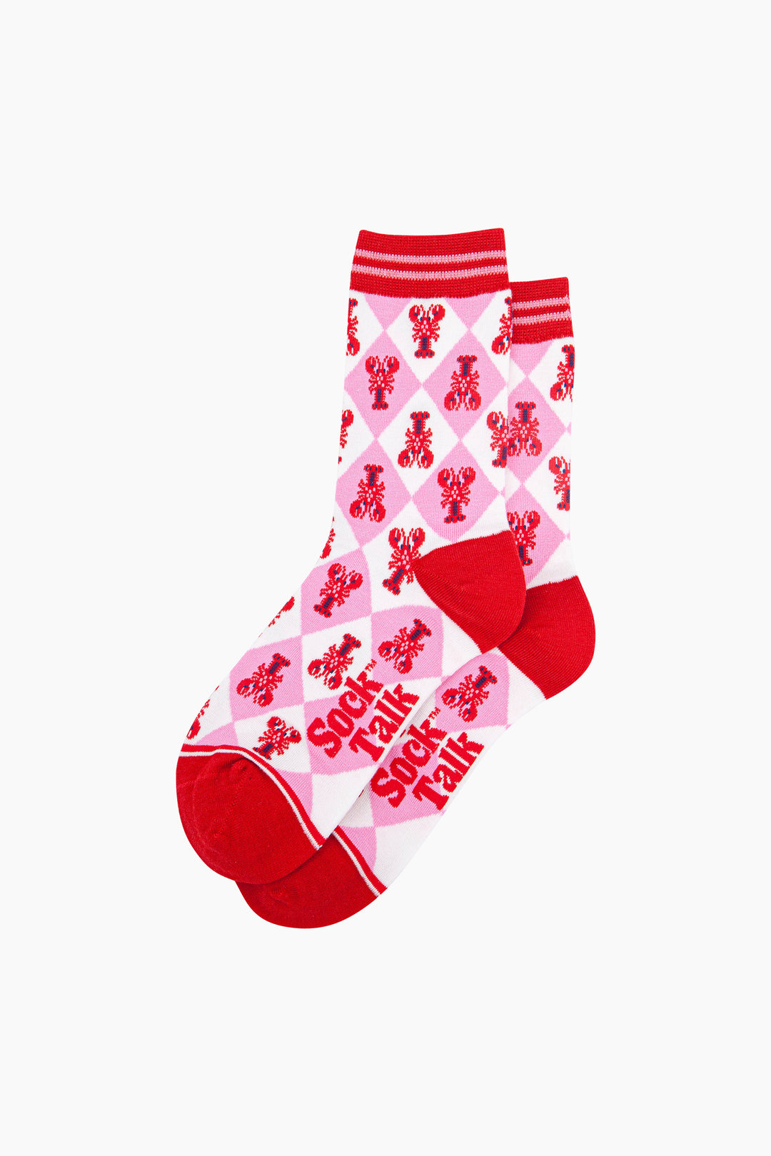 Lobster-Checkerboard-Bamboo-Socks-in-Pink-Laid-Flat