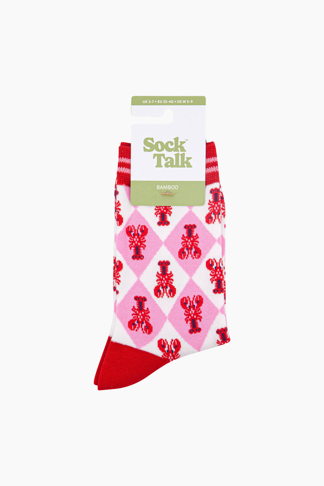 Lobster-Checkerboard-Bamboo-Socks-in-Pink-In-Packaging