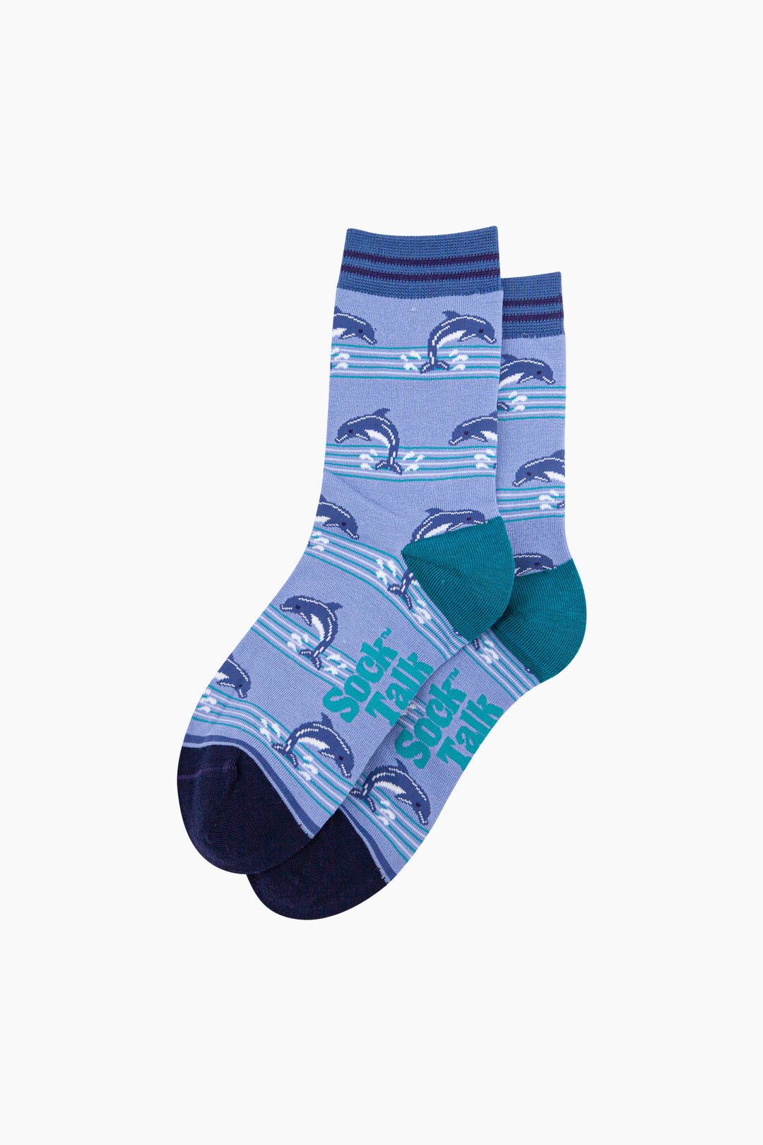 Dolphins-Striped-Bamboo-Socks-in-Blue-Laid-Flat