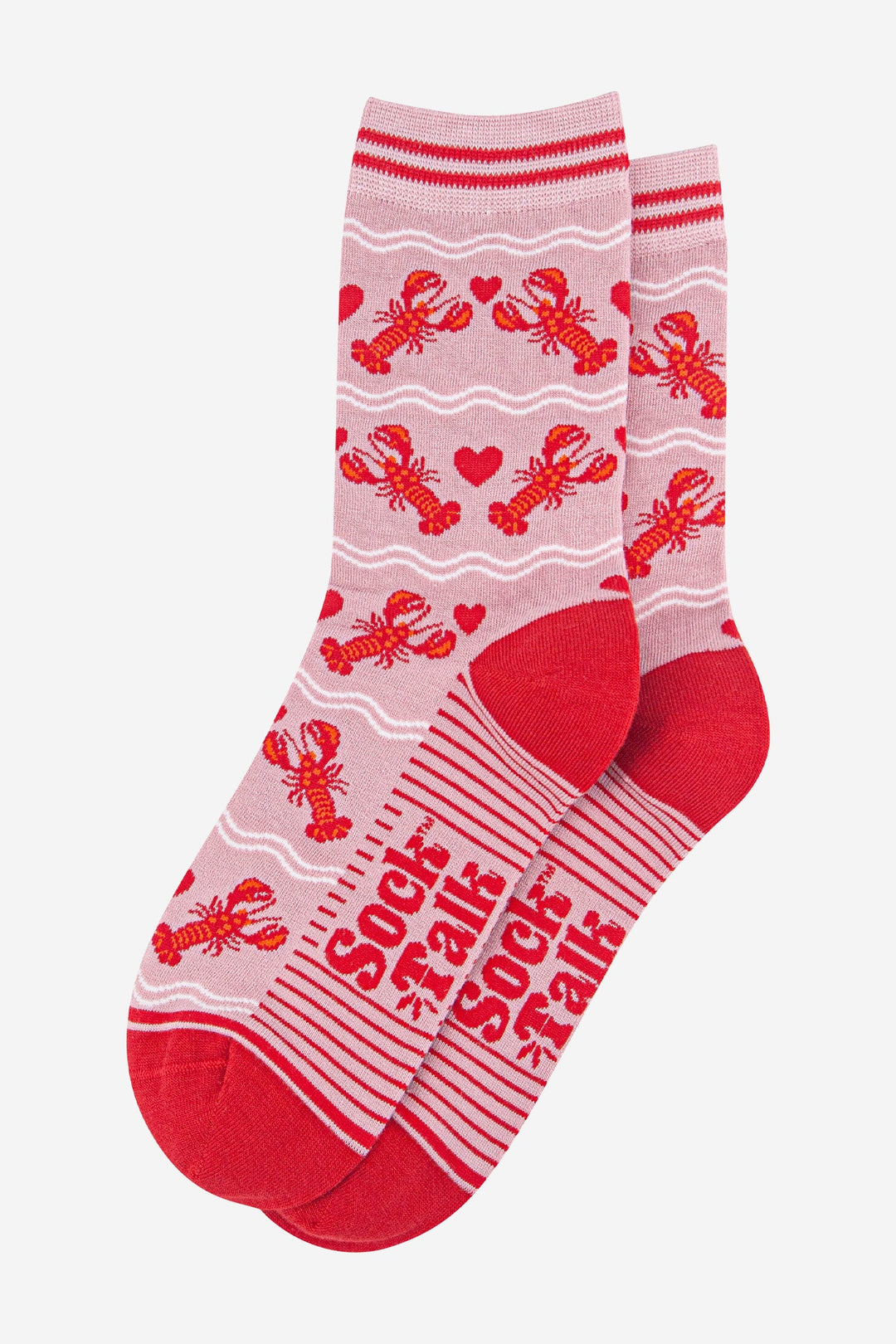 Women's Bamboo Ankle Socks Christmas Cracker Gift Box - Light Pink/Red, Lobsters with Love Hearts