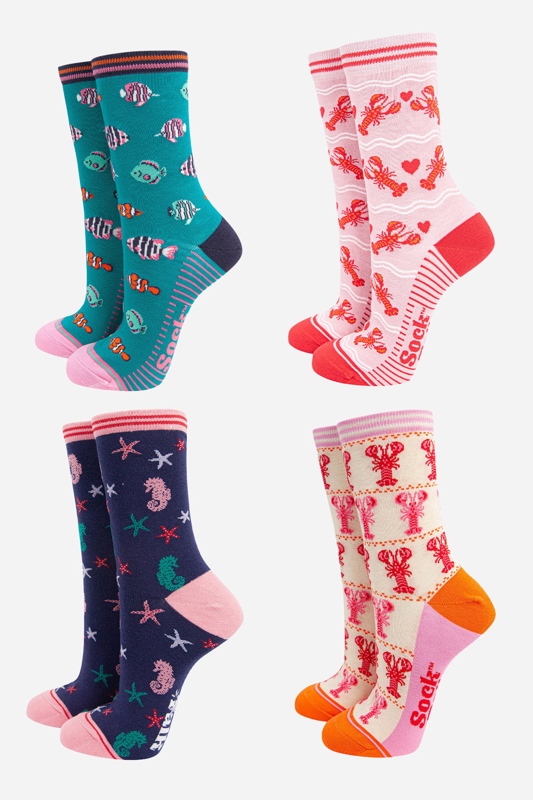 Women's Bamboo Ankle Socks Festive Gift Set - Navy Blue/Pink, Sealife