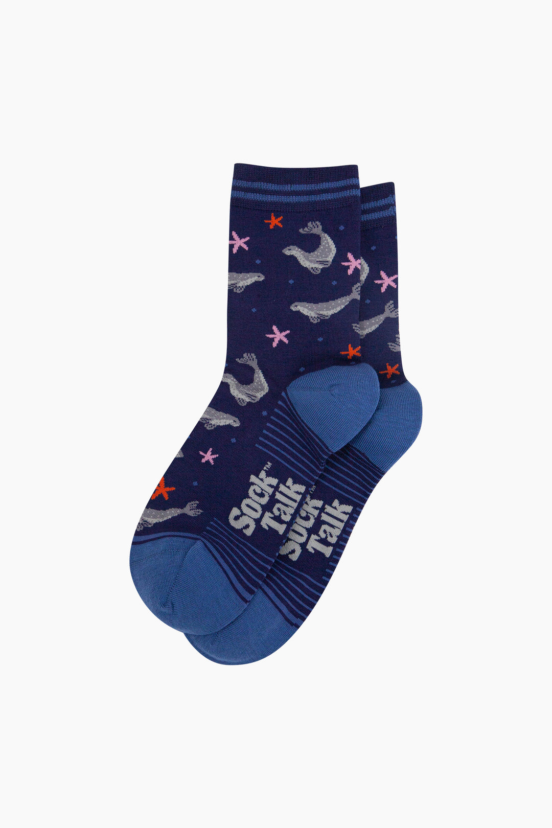 Swimming-Seals-Bamboo-Socks-in-Navy-Blue-Flatlay