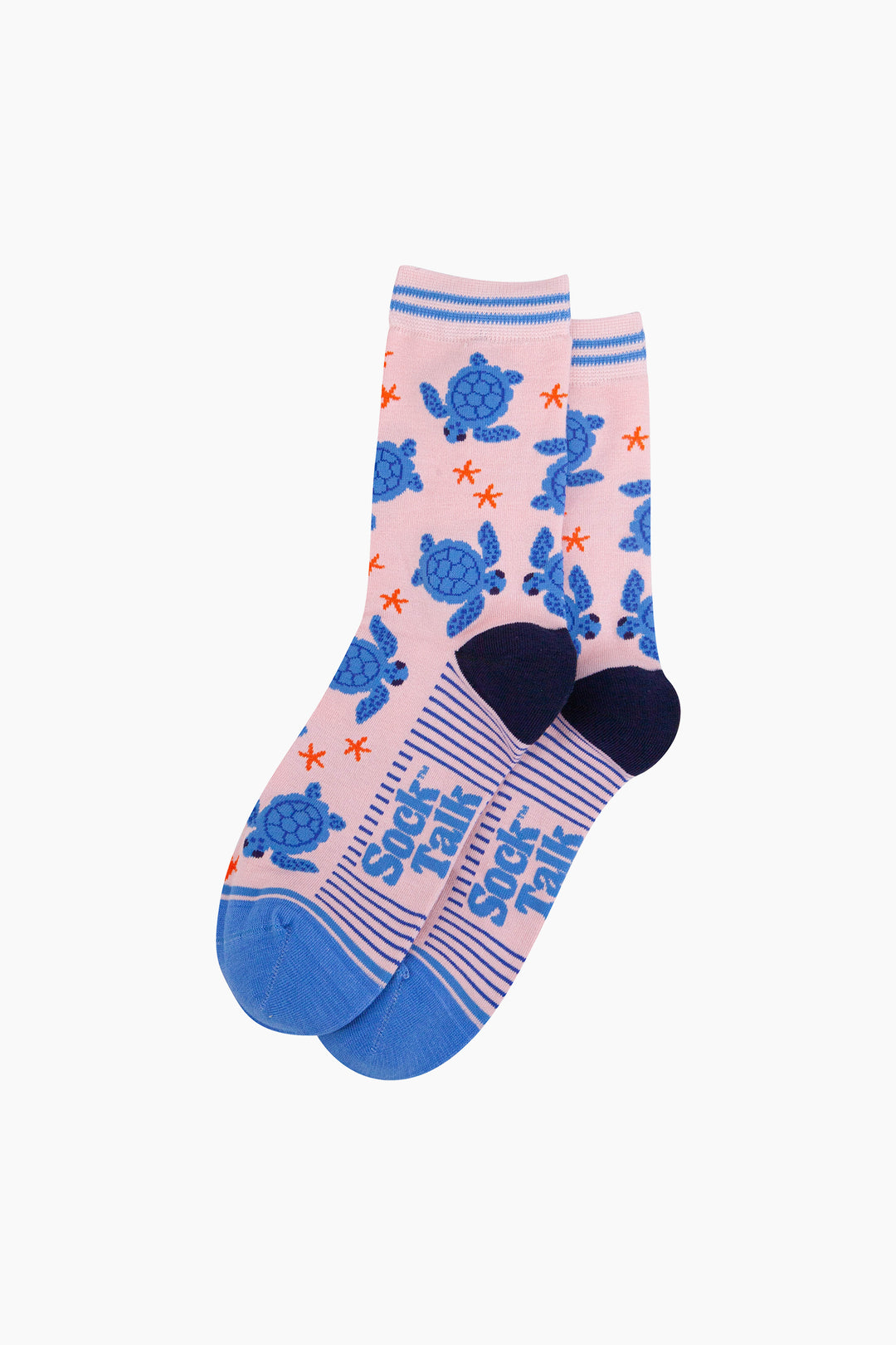 Sea-Turtles-Bamboo-Socks-in-Pink-Laid-Flat