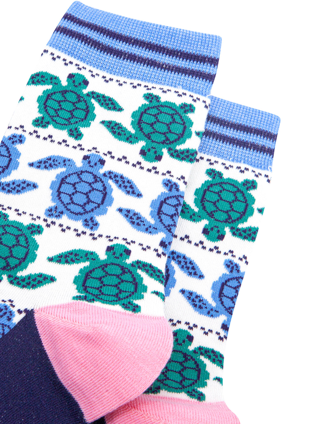 Sea-Turtle-Bamboo-Socks-in-White/Blue-Closeup