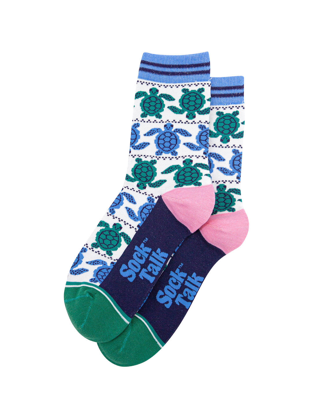 Sea-Turtle-Bamboo-Socks-in-White/Blue-Lying-Flat
