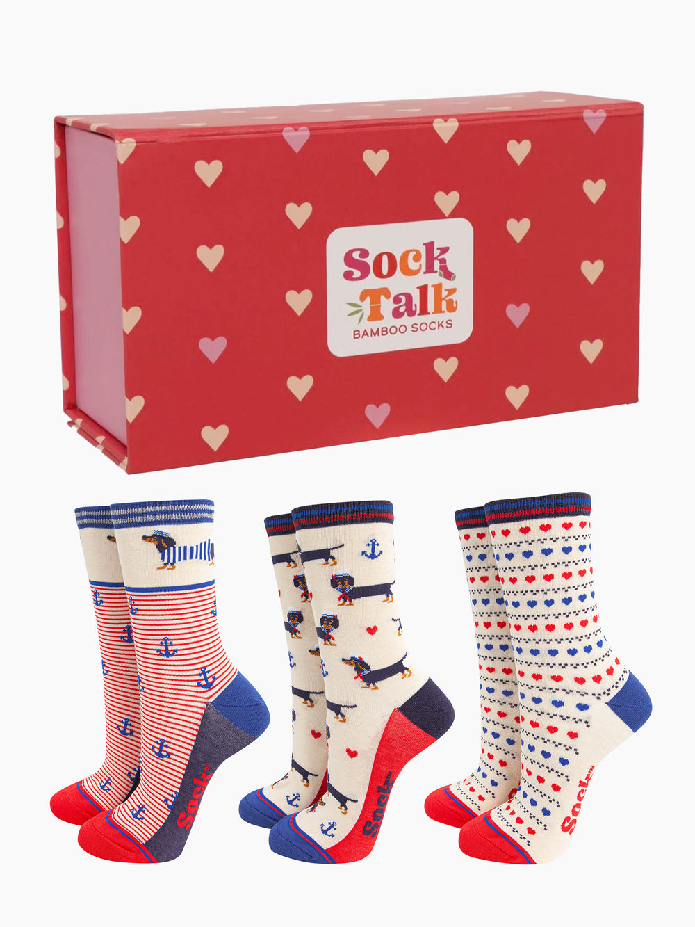 womens-bamboo-socks-gift-box-nautical-sausage-dogs-three-pairs-ankle-socks-dachshunds