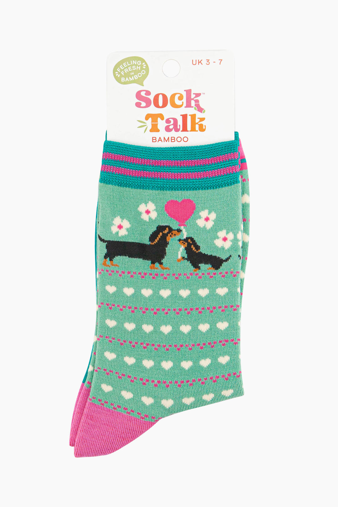 womens-bamboo-socks-mint-sausage-dog-puppy-in-sock-talk-packaging-uk-size-3-7